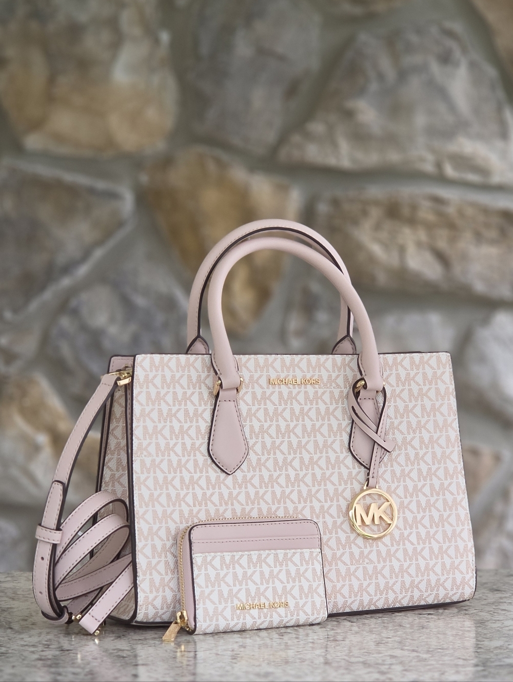 Michael Kors Sheila Medium Pink Satchel SET